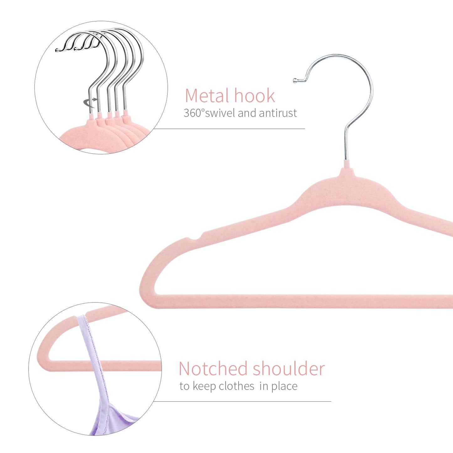 ManGotree 11" Baby Velvet Hangers Non-Slip Kids Hangers 15 Pack Light Pink
