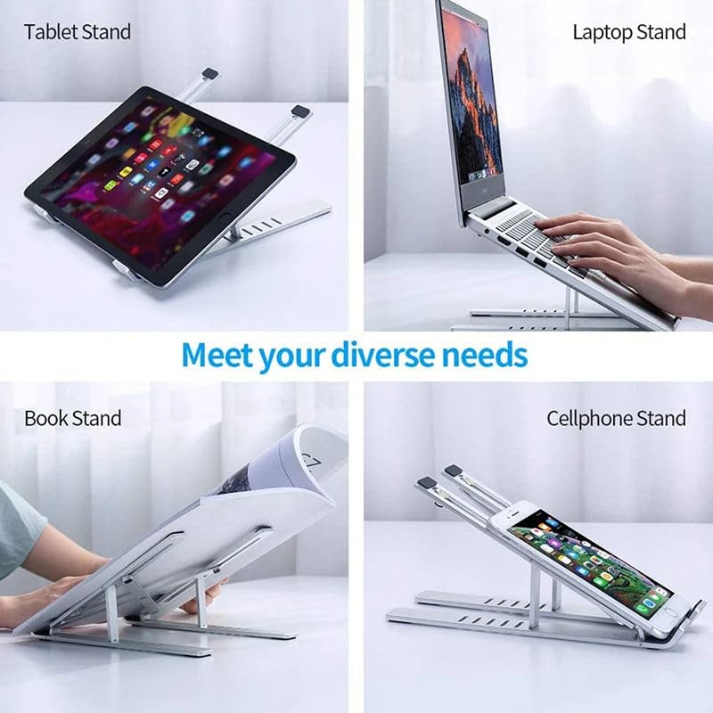 Loxford London Laptop Stand for Desk, Adjustable Laptop Riser Metal Foldable Lap Desk Portable Computer Holder