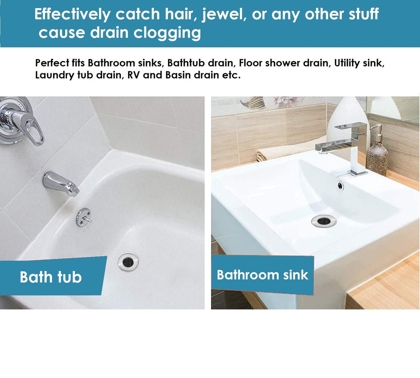 CNSZNAT 3-Pack Hair Catcher Shower Drain Strainer, Floor Drain Strainer, Stainless Steel Sink Strainer for Bathroom Washbasin Bathtub Drain