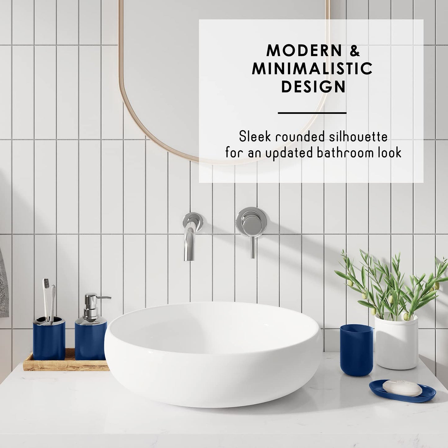 Clara Clark Bathroom Set - Bathroom Set with Adhesive Corner Shower Caddy Hanging, 25PC Bathroom Accessory Set, Navy Shower Curtain Set, Toilet Brush