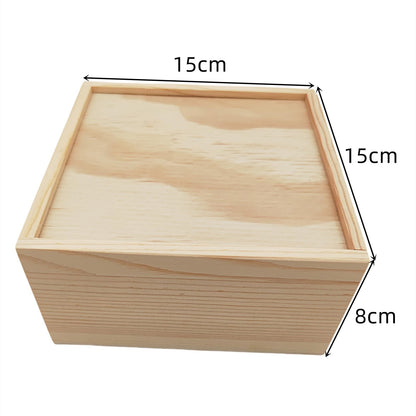 Anktily 2 Pack Unfinished Wood Storage Box with Slide Lid, Blank Natural Wood Box Case Container for Jewellery, DIY Arts & Crafts Hobbies 15x15x8cm
