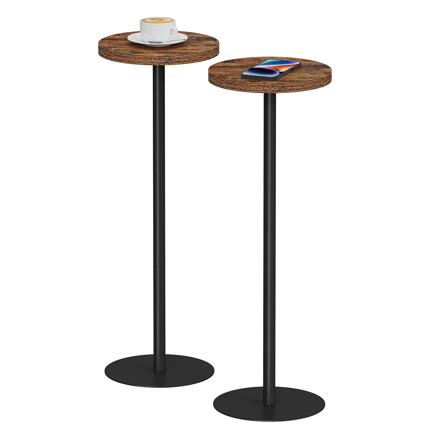 TUTOTAK Tall Round Side Table, Small End Table, Set of 2, Drink Table, Pedestal Side Table, livingroom, Brown V1TB01BB0652EU