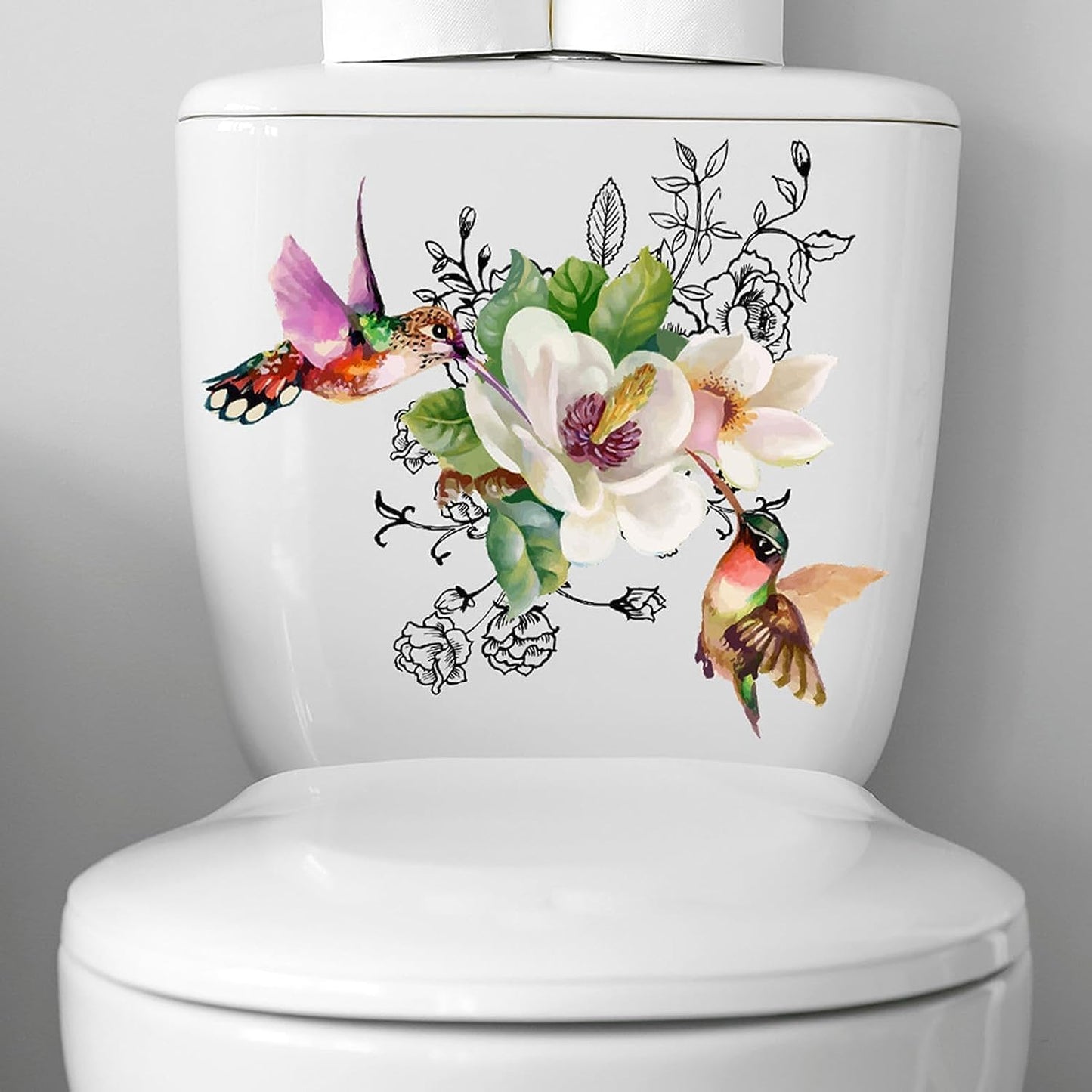 Gammaeon Toilet Stickers, 2025 New Birds Flowers Butterfly, Self-Adhesive, Waterproof, Removable, Wall & Toilet Decals, Modern Style, Vinyl Material
