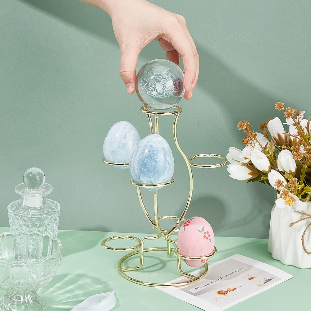 NBEADS Crystal Ball Holders, 7 Eggs Display Stand Golden Iron Multi-Sphere Display Holder for Crystal Ball Sphere Globe Home Office Decor Ornament