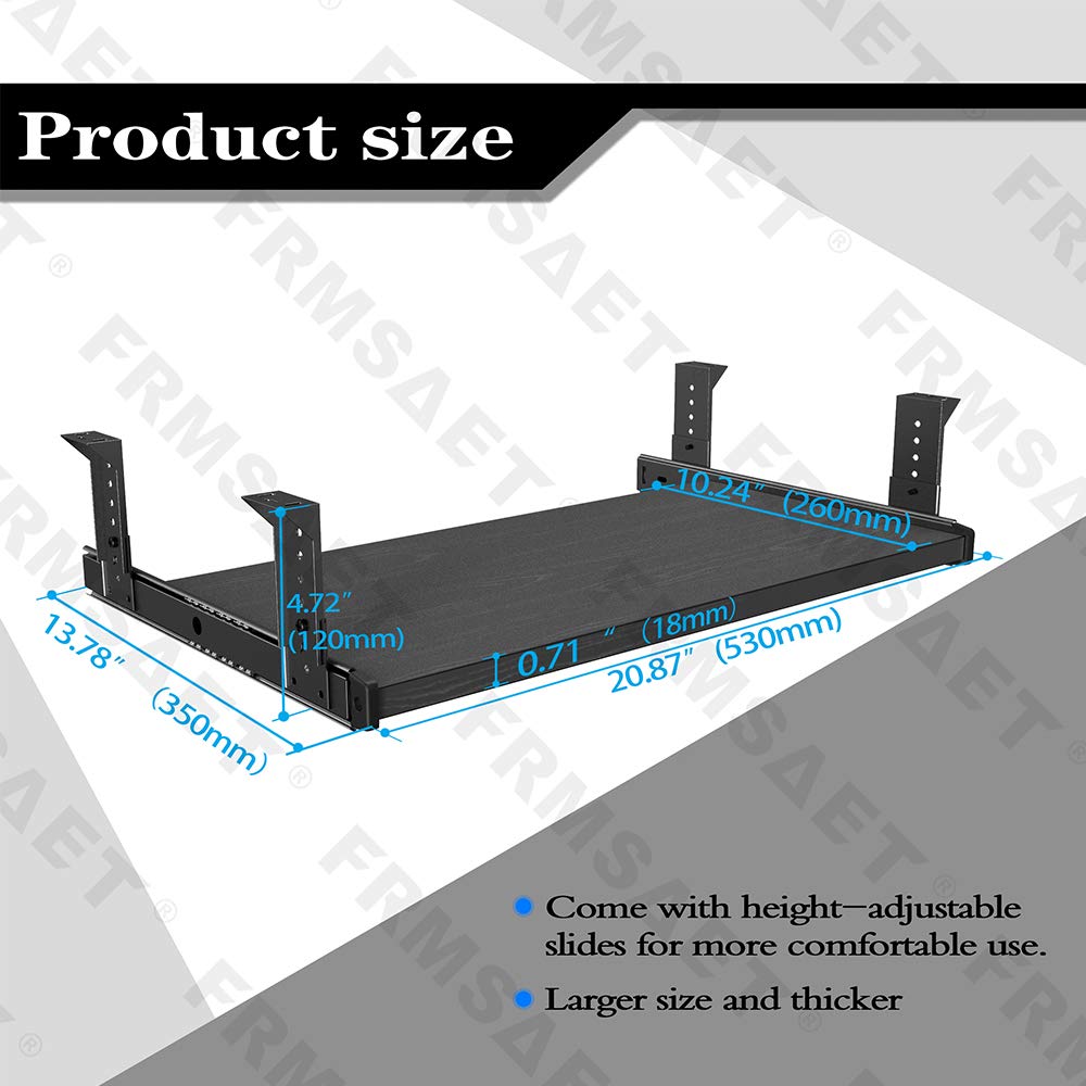 FRMSAET Office Product 20/24/30 inch Keyboard Drawer Tray(20 inch, Black)