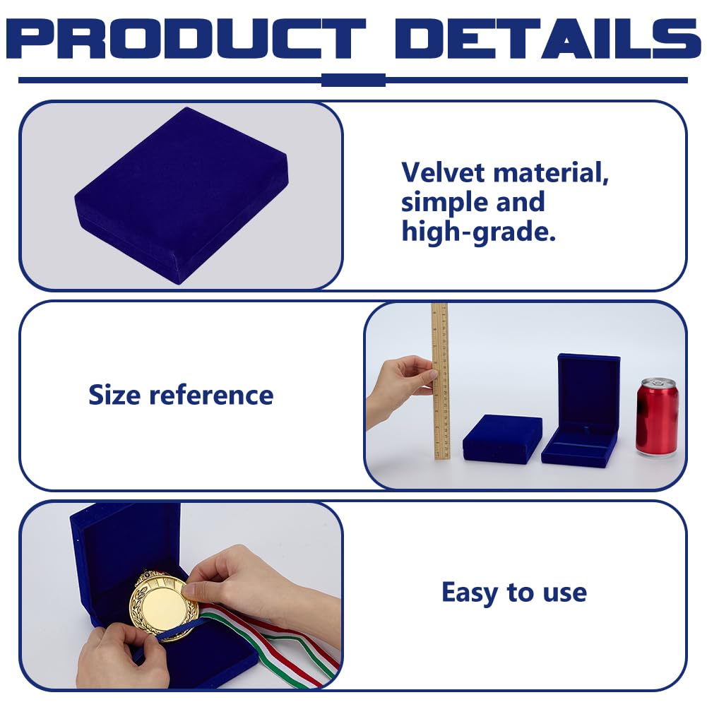 FINGERINSPIRE 2Pcs Single Medal Display Storage Box Midnight Blue Velvet Medal Case Rectangle Award Display Box Medals Organizer Boxes Velvet Medals