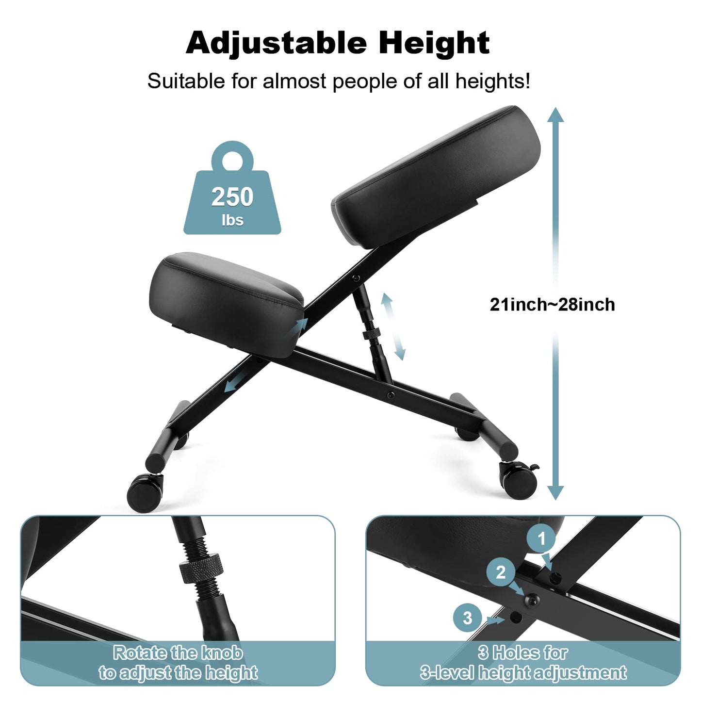 Ergonomic Kneeling Chair - Height Adjustable Kneeling Stool for Home and Office, Improve Posture to Relieve Neck and Back Pain