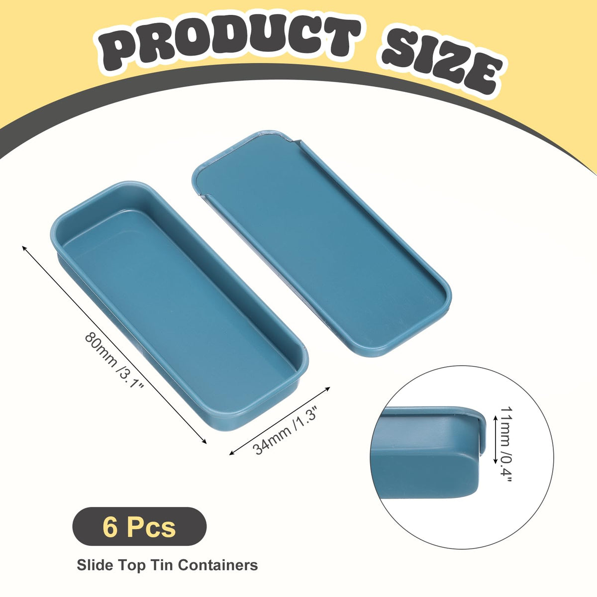 sourcing map 6Pcs Slide Top Tin Containers, Mini Metal Empty Tins Box with Sliding Lids, 3.1"x1.3"x0.4" Rectangular Storage Organizers for Lip Balm