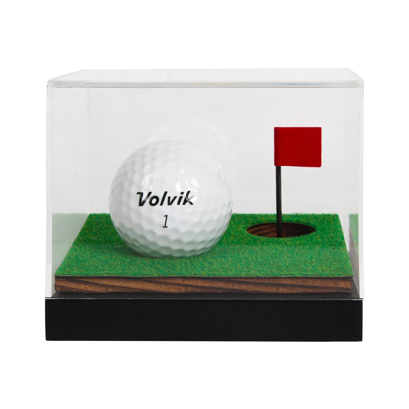 J JACKCUBE DESIGN Clear Acrylic Golf Ball Memorabilia Display Case, Dust Protection Transparent Holder Storage Box for Souvenir Golfball with Wood