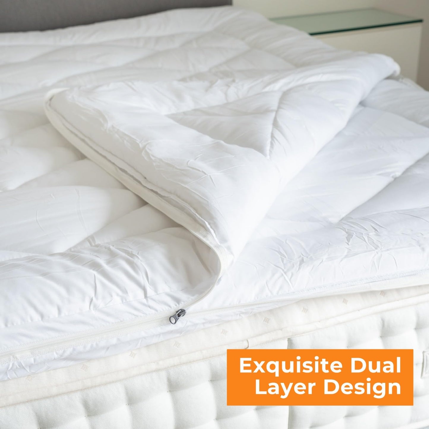 Caroline Shatuik Mattress Topper Double Bed - Dual Layer 4 Inch/10cm Deep Thick Quilted Breathable,Soft Hypoallergenic Double Mattress Topper With
