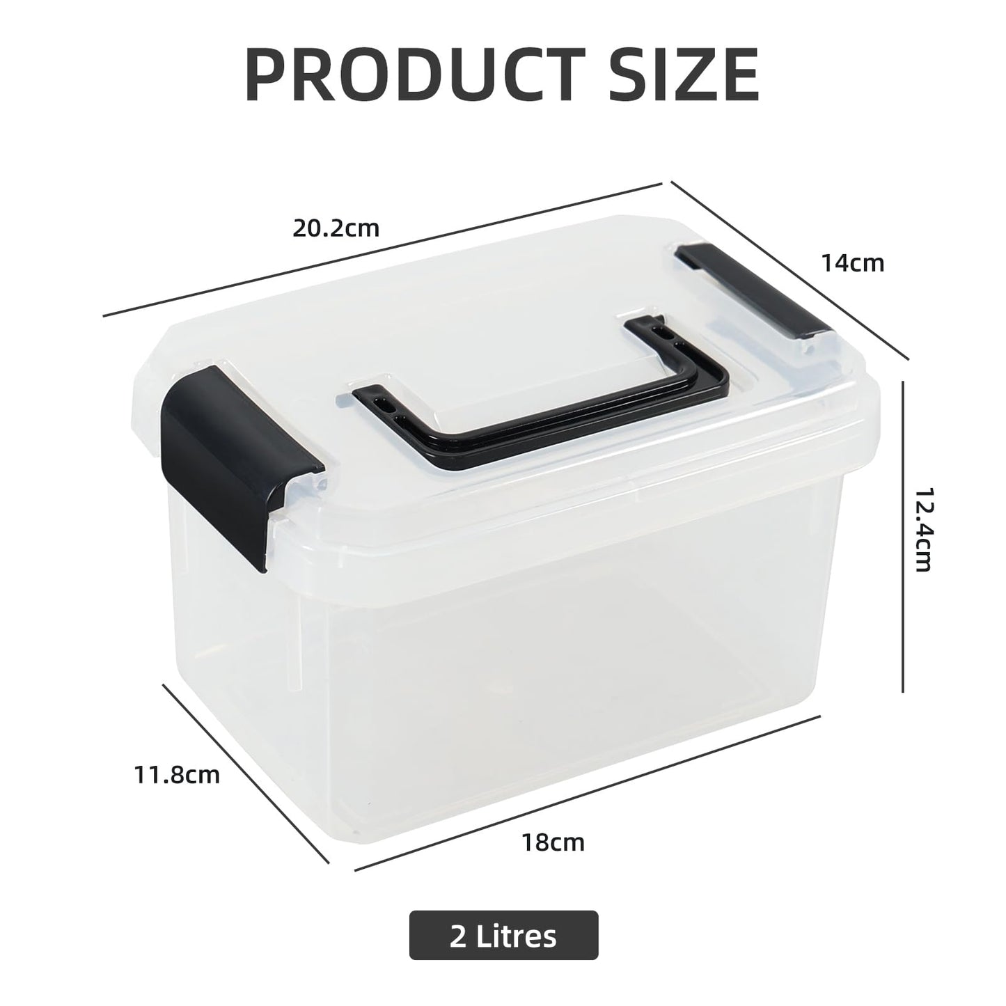 Doryh 4 Pack 2 L Clear Plastic Lidded Storage Boxes with Handles
