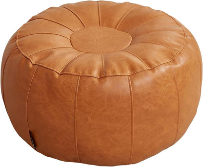 Louis Donné Premium Artisanal Leather Pouffe, Handmade Unstuffed Ottoman Round Pouf Cover, Footstool, Round Pouffe Foot Stool Floor Cushion…