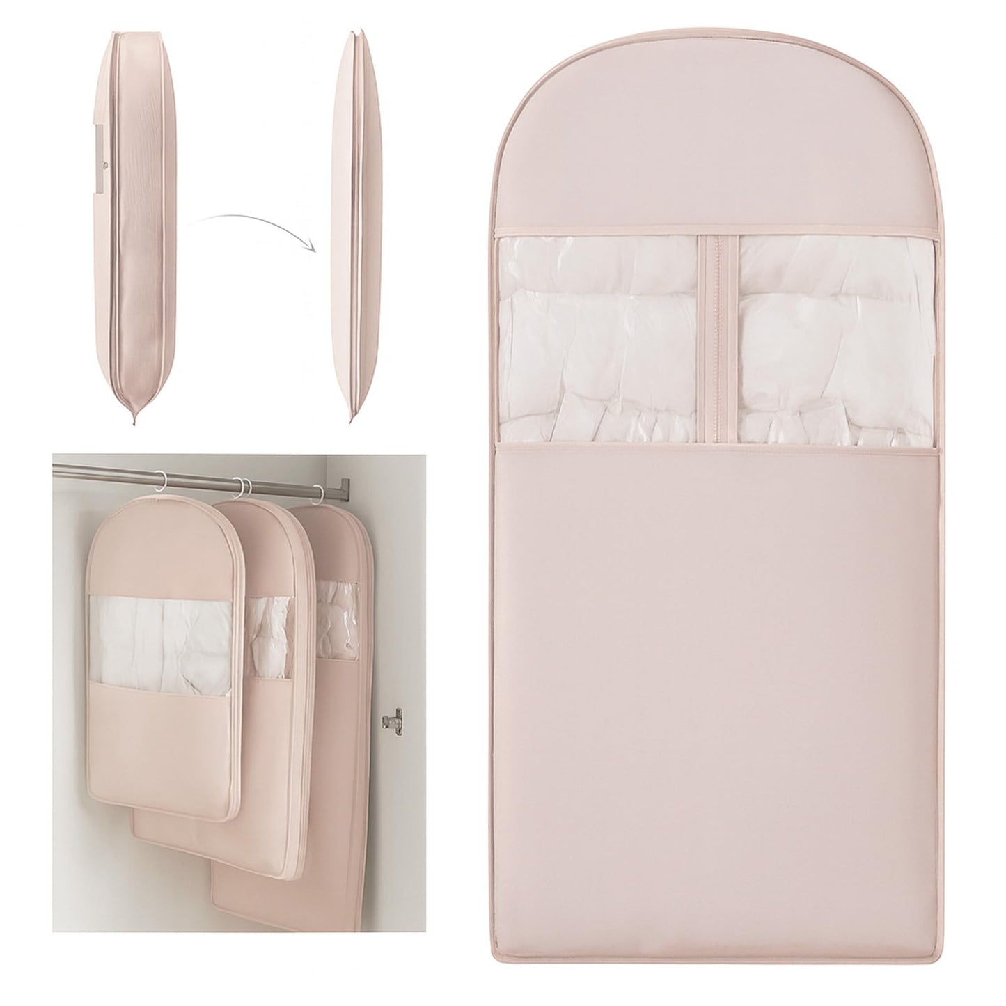 Space Saving Hanging Compression Garment Bag with Zipper for Closet Storage, Hanging Clothes Storage Bag, Garment Covers for Coats and Down Jackets