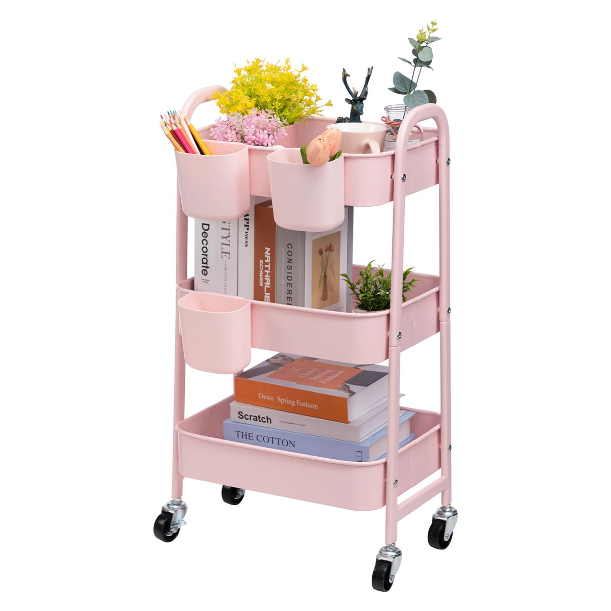 DOEWORKS Storage Trolley on Wheels Metal Kitchen Trolley Craft Trolleys