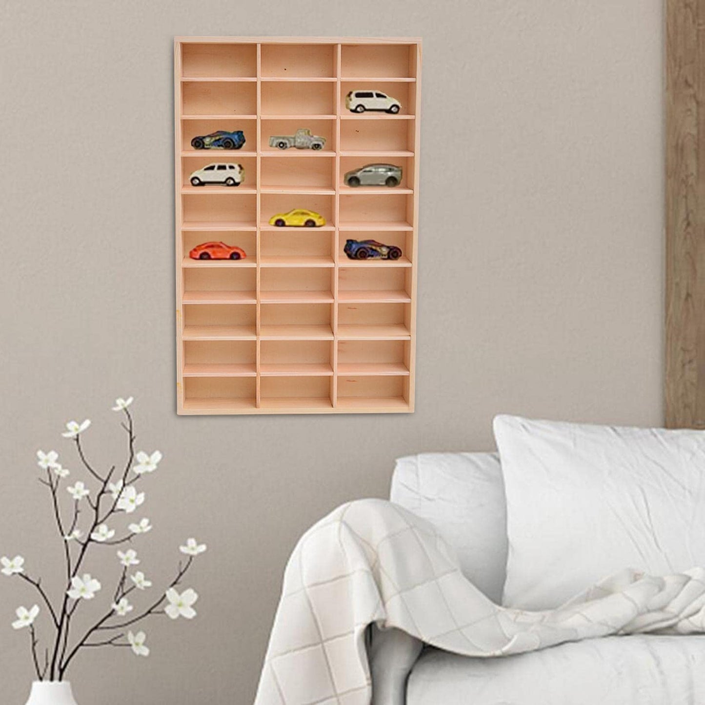Perfeclan Wooden Wall Mounted Display Cabinet Trinket Shelf Display Case Wall Hanging Unit Souvenir Organiser Minifigure Display Case for