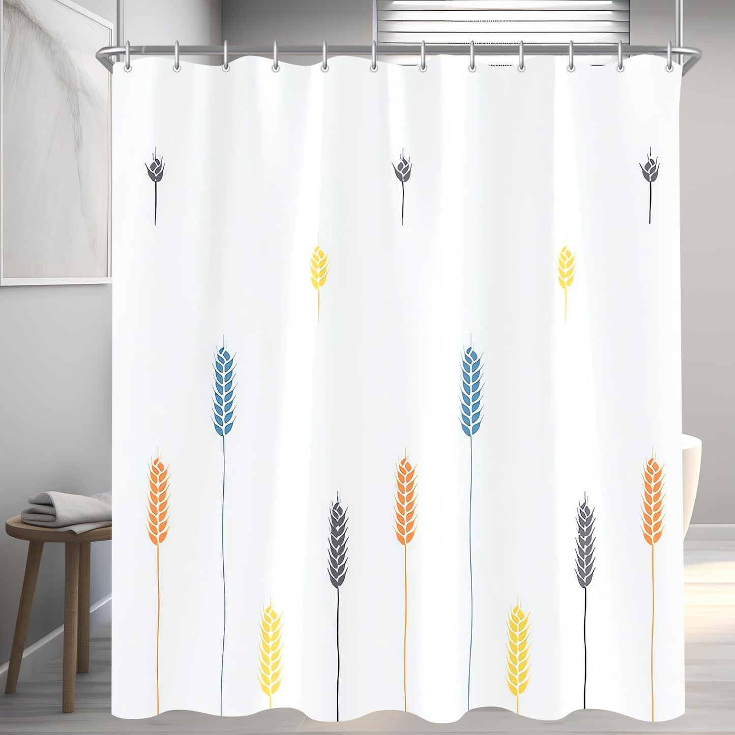 Lerores Shower Curtain, 120 x 200 cm, Colourful Wheat Ears, Weighted Hem, Anti-Mould Textile, Water-Repellent