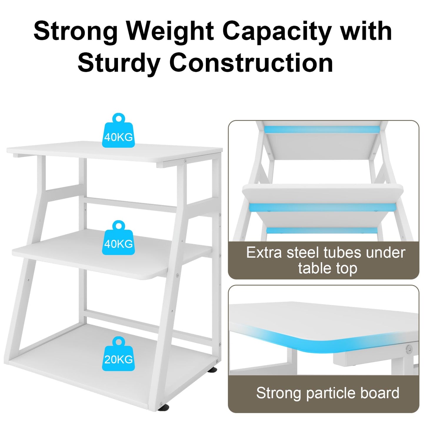 PUNCIA 60x50x75cm Printer Stand, 3 Tier Printer Table with Storage