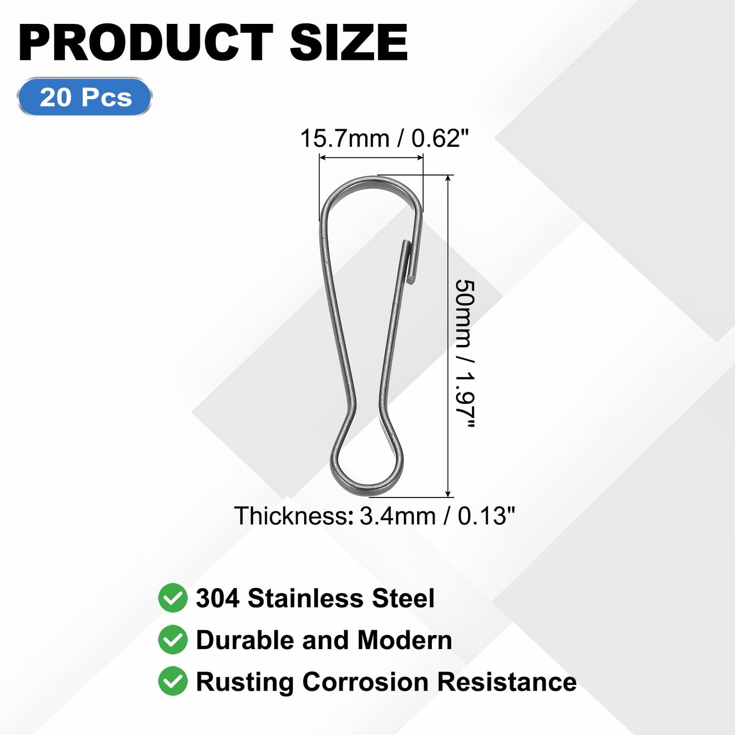 PATIKIL Lanyard Hooks Flag Pole Clip, 20 Pcs 50x15.7x3.4mm Stainless Steel 304 Spring Snap Hook Metal Clips Clasp for Key Chain Key Rings ID Card