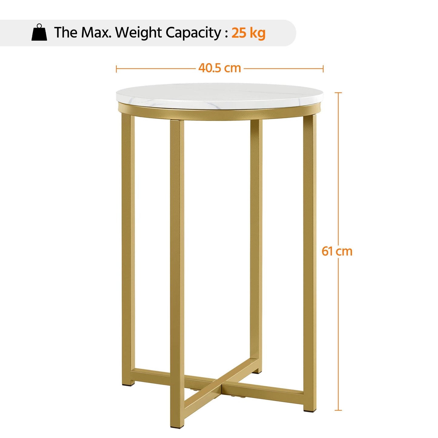 Yaheetech Round Faux Marble Side Table with X-Frame, Mustard Gold