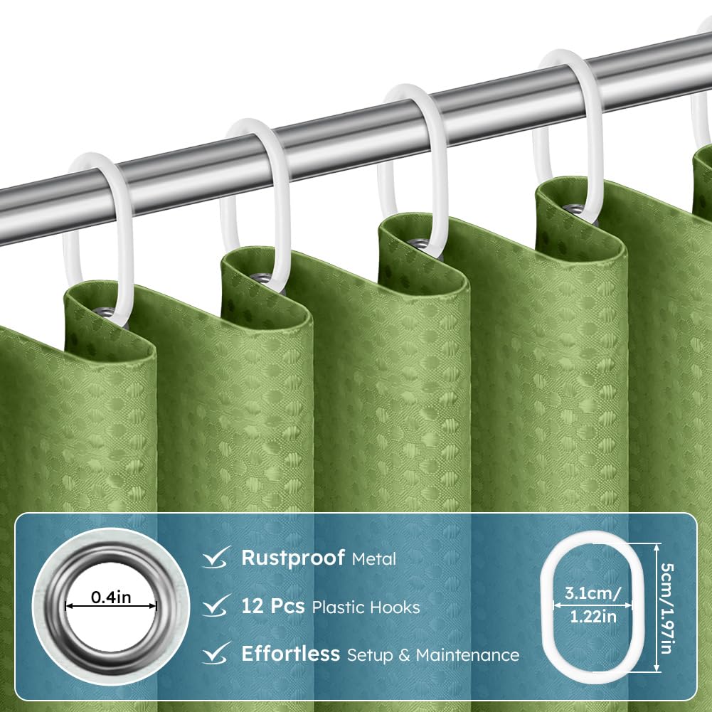 APXEL Green Waffle Shower Curtain, Mould Proof Waterproof Shower Curtains