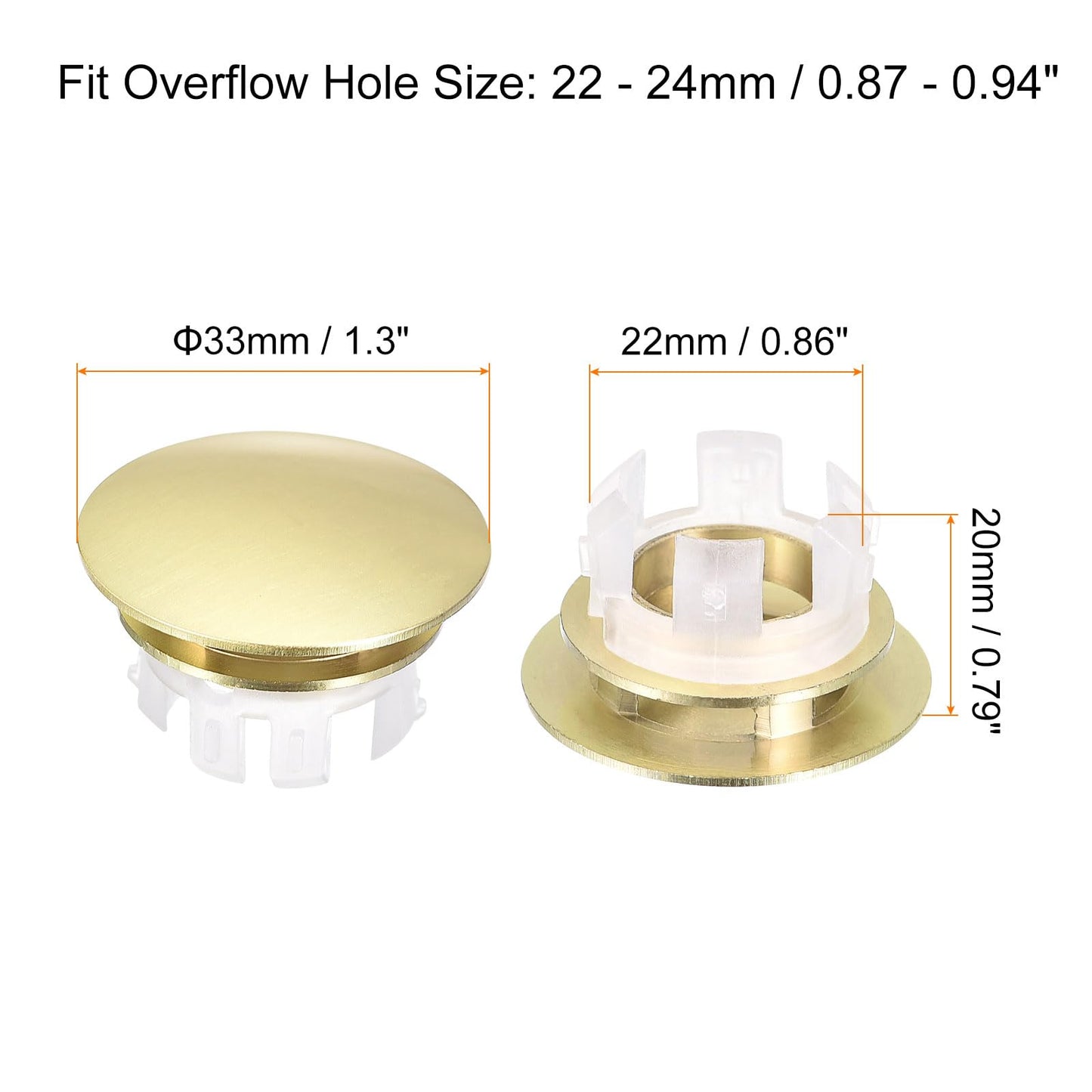 sourcing map Sink Trim Overflow Cover, Sink Overflow Rings Bathroom Kitchen Basin Drain Cover Hole Insert in Round Caps, Gold Tone