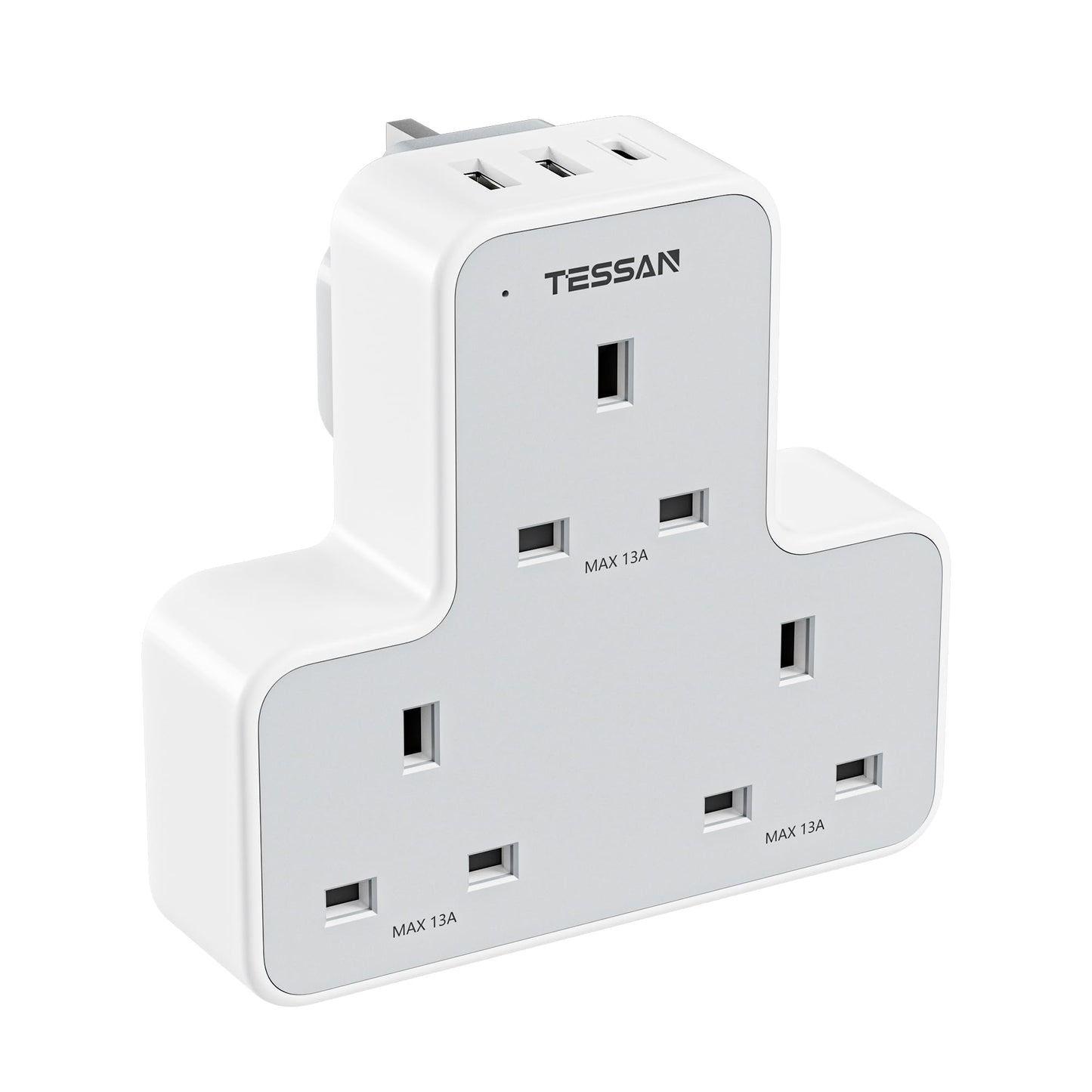 USB Plug Charger Adapter UK, TESSAN 3 Way Plug Extension Socket with Multi USB Charging Station, Multiplug Extender for Home, Kitchen, Office, School