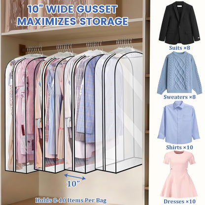 AMFUN Garment Bags, 4PCS Full Clear Dustproof Garment Bags, Moth Proof Clothes Covers with Zip, Waterproof Suit Storage Bags for Coats, Jackets