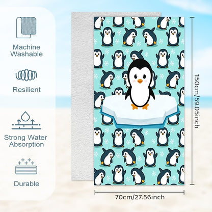 VorPrillynt Penguin Towel Beach Swimming Towels Penguin Bath Towel Microfibre Towels Lightweight Compact and Quick Drying Travel Summer Wash Cloth