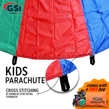 GSi Kids Play Parachute Rainbow Parachute Toy Tent Game for Children Gymnastic Cooperative Play and Outdoor Playground Activities (20 Feet)