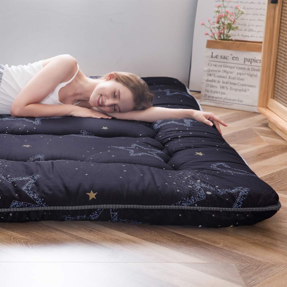 MAXYOYO Japanese Floor Futon Mattress, Thicken Tatami Mat Sleeping Pad Foldable Roll Up Mattress Dormitory Pad Floor Lounger Pillow Bed