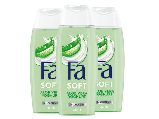 FA Shower Gel Aloe Vera Yoghurt (3 x 250 ml), Plengende Shower Cream with Mild Formula and Pleasant Aloe Vera Fragrance, Vegan, 94% Ingredients of