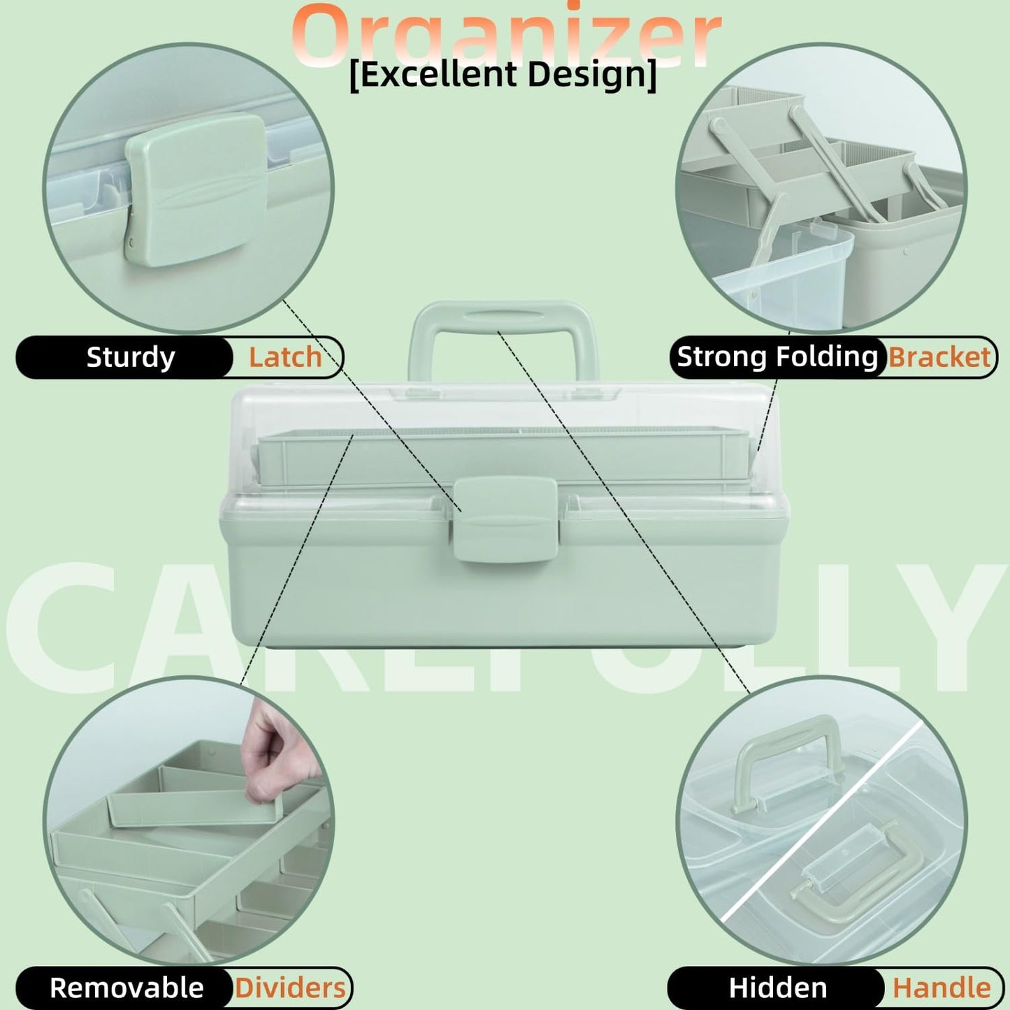 Creahaus 12.5in 3 Layer Multipurpose Storage Box/Craft Storage Boxes With Compartments/Plastic Tool Box/Medicine Storage/Hair Accessories