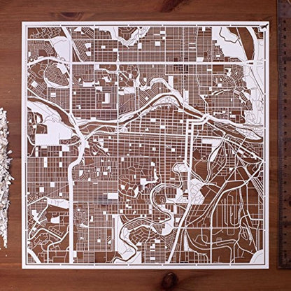 Calgary Paper Cut Map White 30x30 cm Paper Art