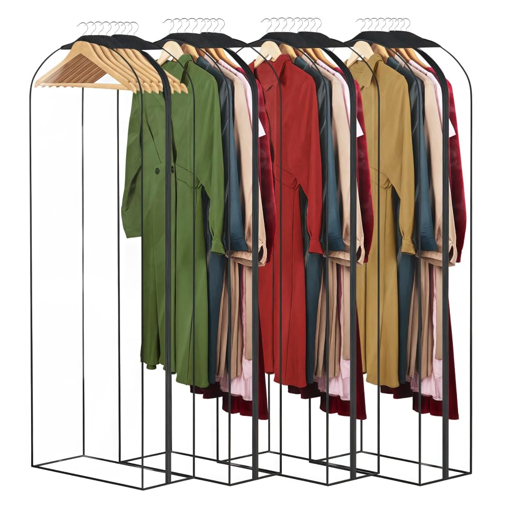 DecacnX 60" Dress Covers Garment Bags Full Length, 10" Gusseted Hanging Dress Bags Covers Long with Side Zipper, Clear Clothes Covers for Dresses