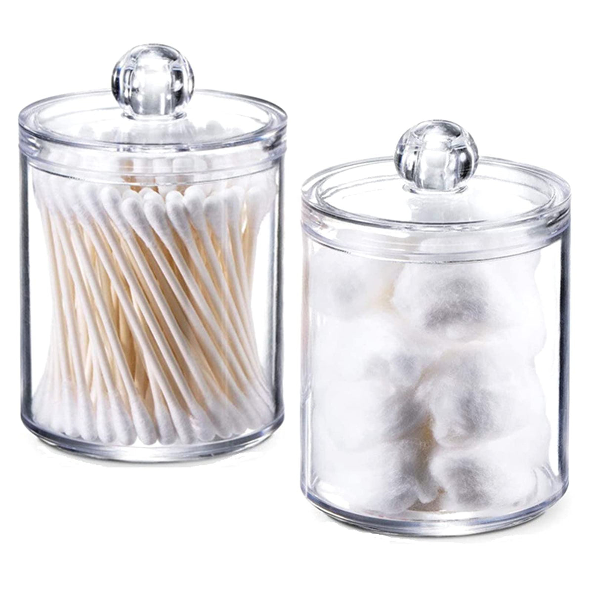 Hwtcjx Cotton Bud Holder, Bathroom Jars, Cotton Pad Holder with Lids, 2 PCS