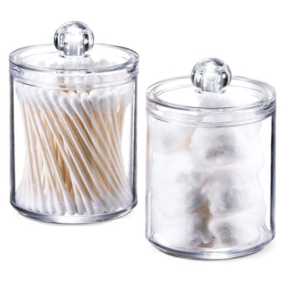 Hwtcjx Cotton Bud Holder, Bathroom Jars, Cotton Pad Holder with Lids, 2 PCS