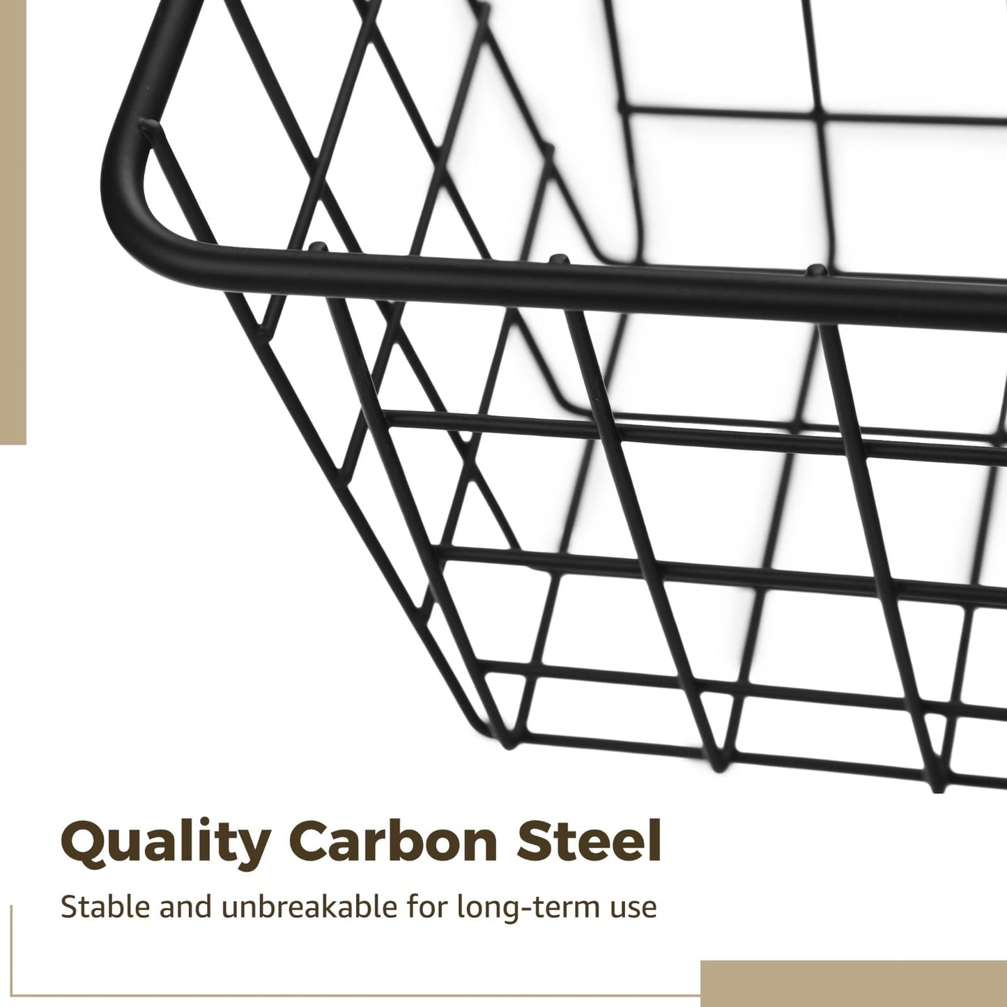 yeesport 2 Pack Black Wire Storage Baskets, Wall Mounted Carbon Steel Storage Bins with Traceless Adhesive, Small Pantry Baskets for Kitchen