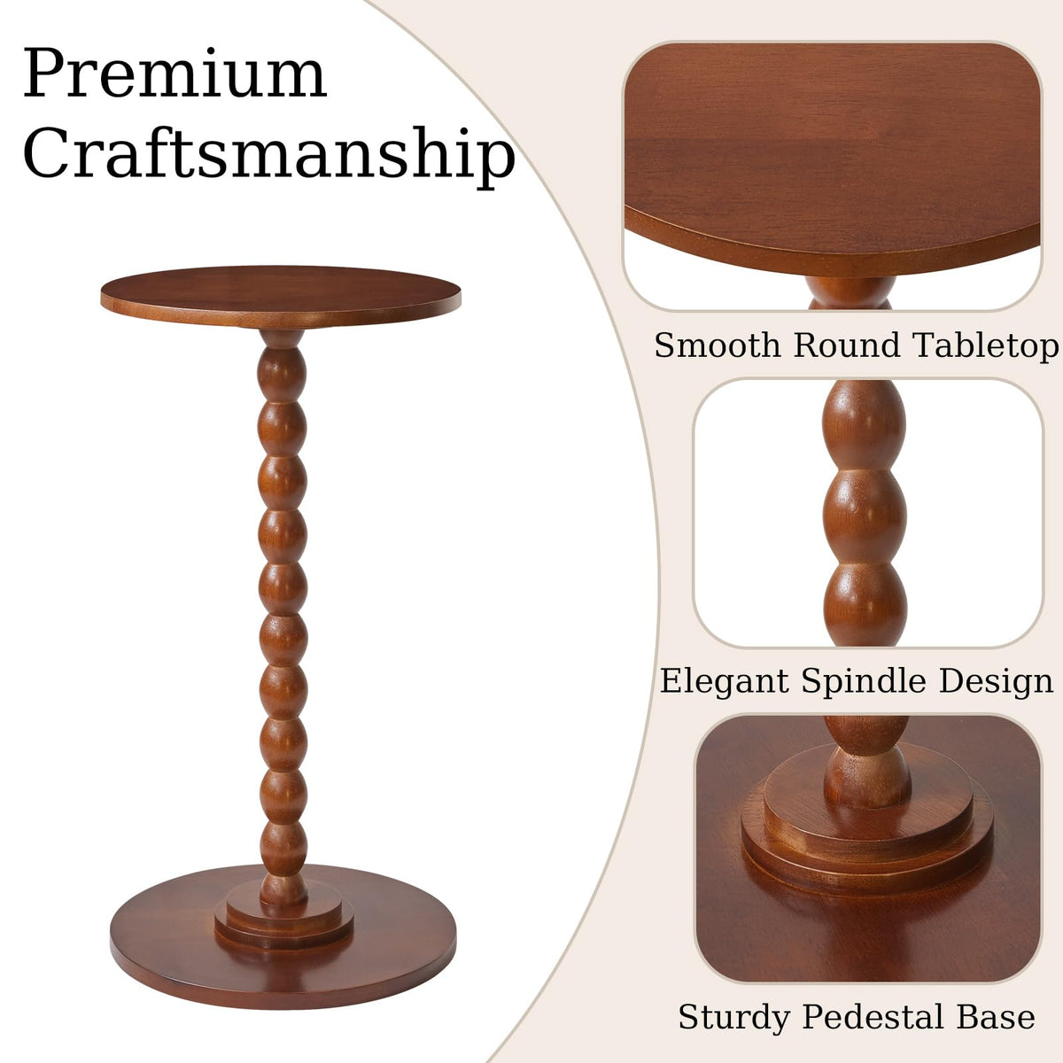 Aibiju Round Side Table, Small End Table for Small Spaces, Sofa Table, Bedside Table with Solid Wood Leg for bedroom Living Room, Corners, and Office
