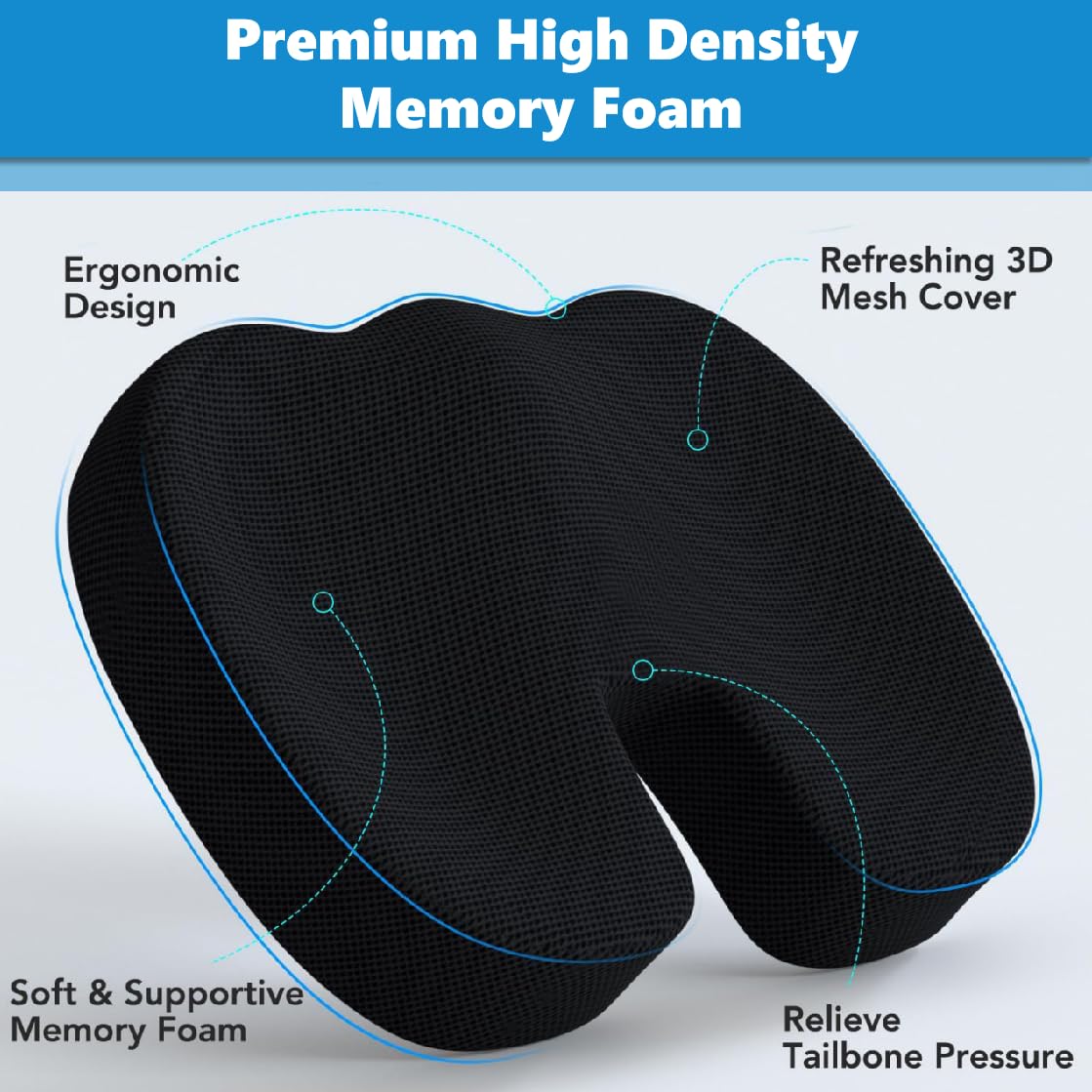 Kongming 2 in 1 Seat Cushion & Lumbar Support Cushion for Car,Wheelchair,Memory Foam Back Support for Office Chair with Adjustable Strap,Coccyx