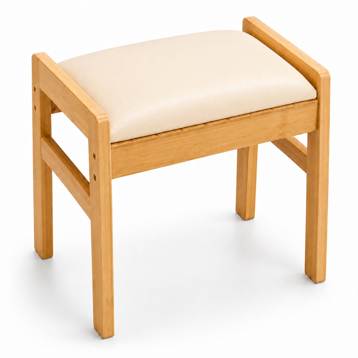 BAMBOOHOMIE Foot Stool Ottoman, Modern Vanity Stool Chair for Makeup with Removable Cushion & Side Handles