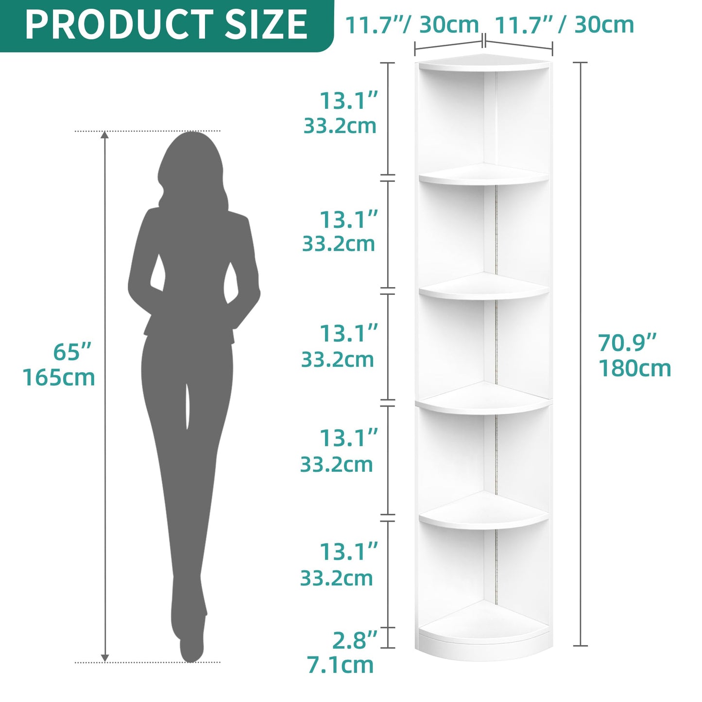 YITAHOME 5 Tiers BookShelf, Corner Bookshelf with LED Lighting, Corner Bookcase Unit, Bluetooth Music Synchronisation, Display Cabinets for Bedroom