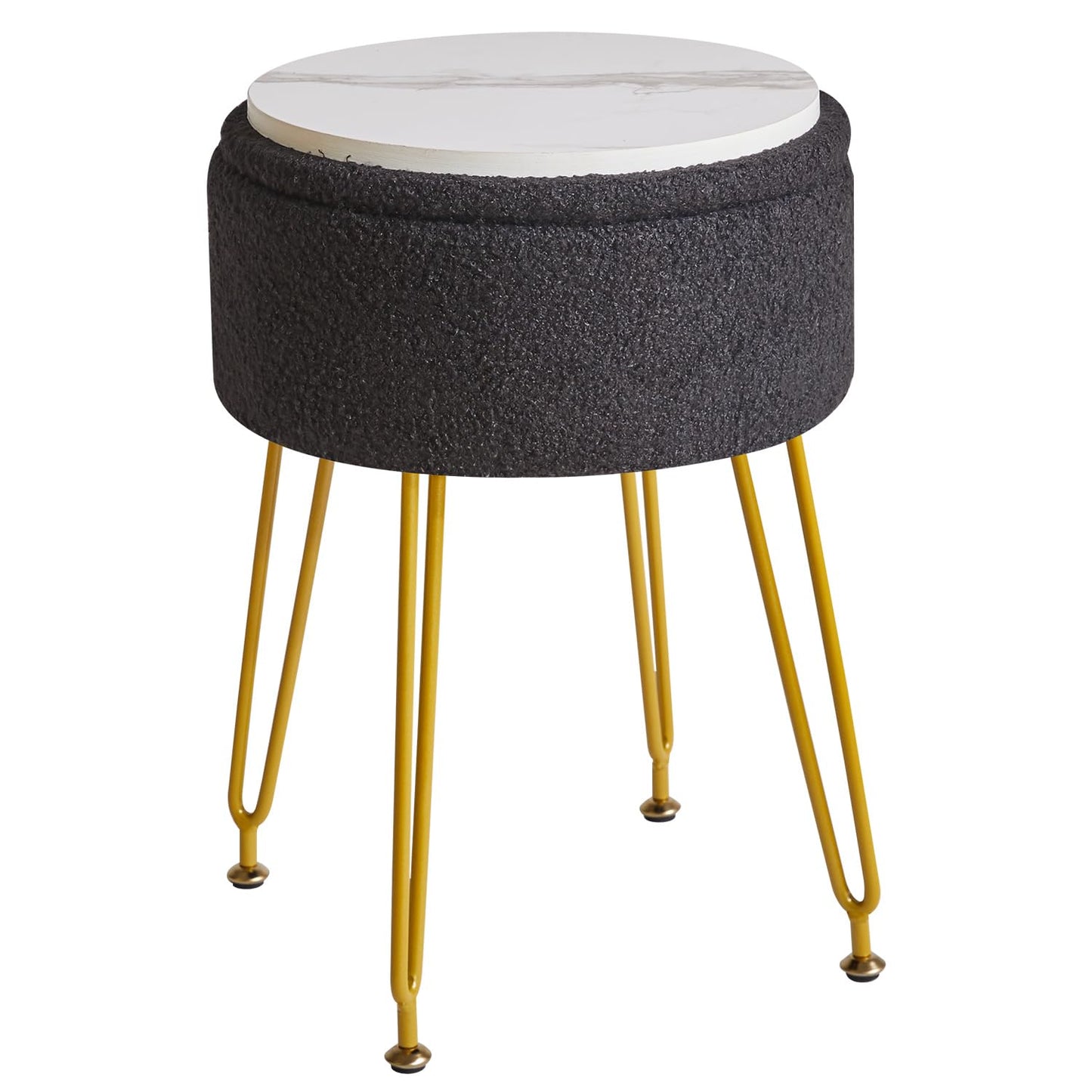 IBUYKE Makeup Vanity Stool, Teddy Velvet Storage Ottoman, Black WBD010B