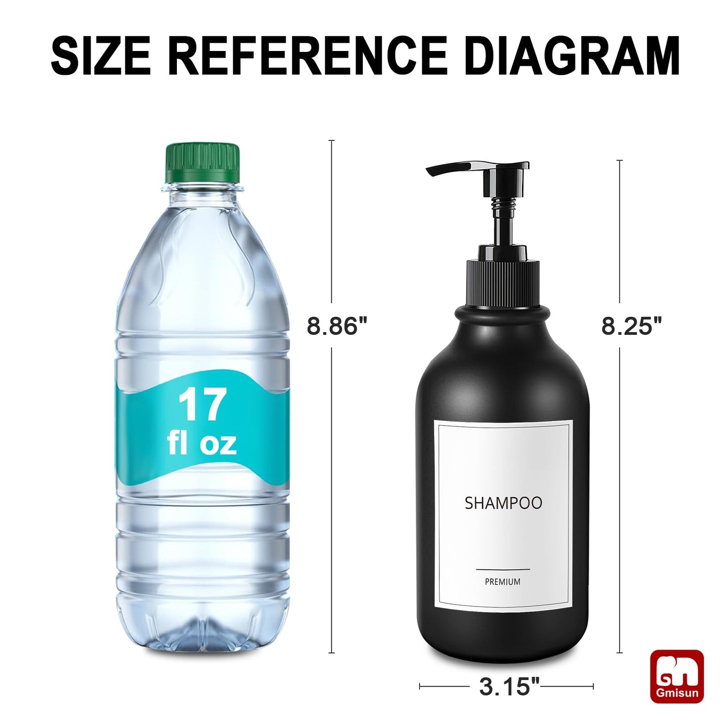 GMISUN Shampoo and Conditioner Bottles, Plastic Black Shampoo Dispenser