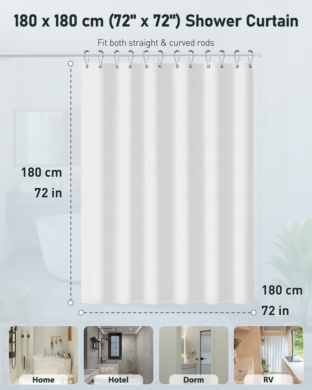 Uniclife White Waffle Shower Curtain 180x180cm Waterproof