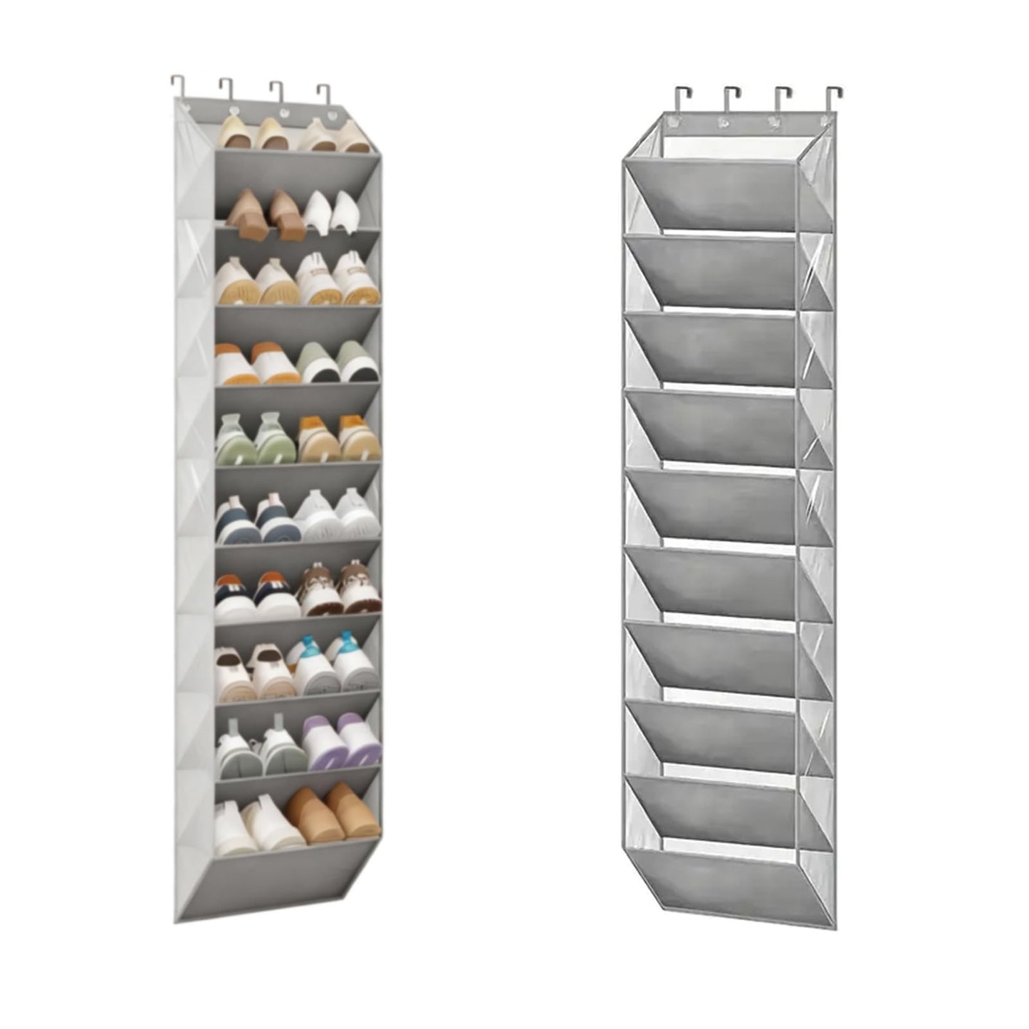 TopHomer 10 Tier Over Door Shoe Storage Organiser，Hanging Shoe Rack Storage and Large Shoes Holder with Clear Deep Pocket Back of Door,Fit 20 Pairs