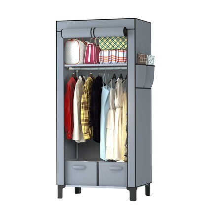 YasTant Canvas Wardrobe for Bedroom Fabric Wardrobe Closet with 2 Hanging Rails,2 Drawers, Portable Temporary Stable Base 161 * 59 * 45cm