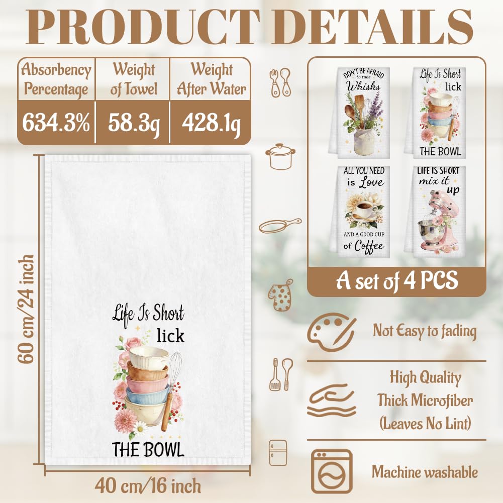 WADORN 4Styles Cooking tools Kitchen Towels 16x24 Inch Microfiber Cooking tool Decorative Hand Dish Towels Spring Summer Soft Absorbent Quick Drying