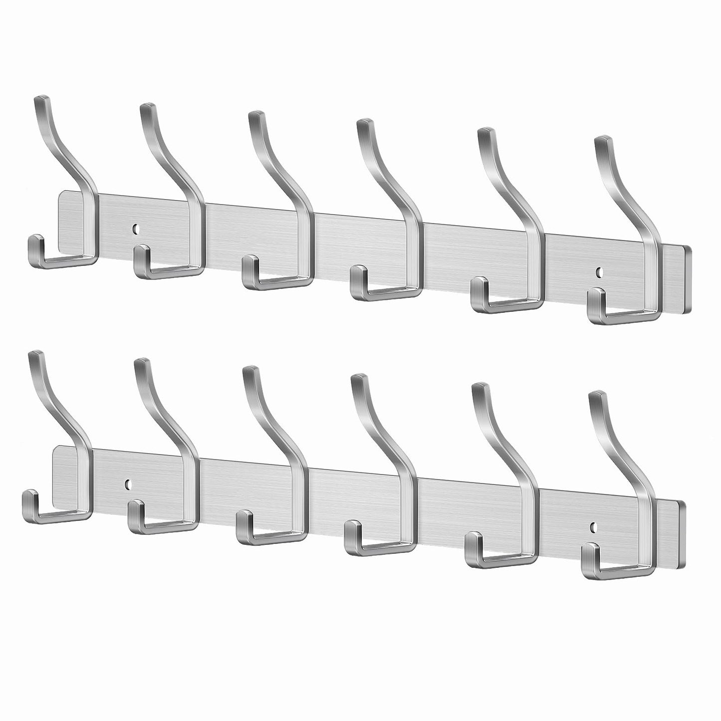 MEIJO Coat Hooks Wall Mounted Stainless Steel, Silver Coat Rack Wall Mounted with 6 Hooks Heavy Duty Coat Hooks for Door, Bathroom, Bedroom, Kitchen