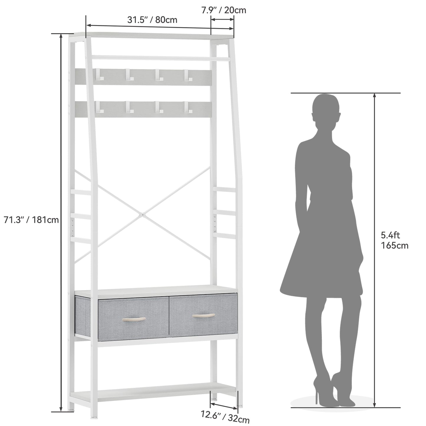 YITAHOME Coat Rack Stand with Shoe Storage, Floorstanding Hall Tree with Bench & 2 Foldable Drawers
