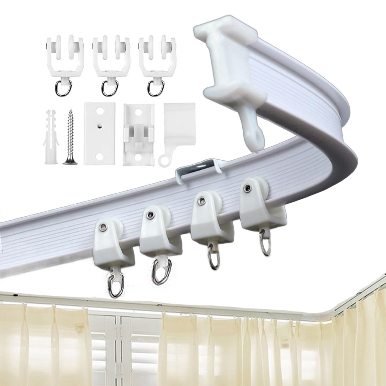 Bendable Plastic Metal Alloy Rod Flexible Window Curtain Track Poles Ceiling Mounting (100cm Ceiling Mount)